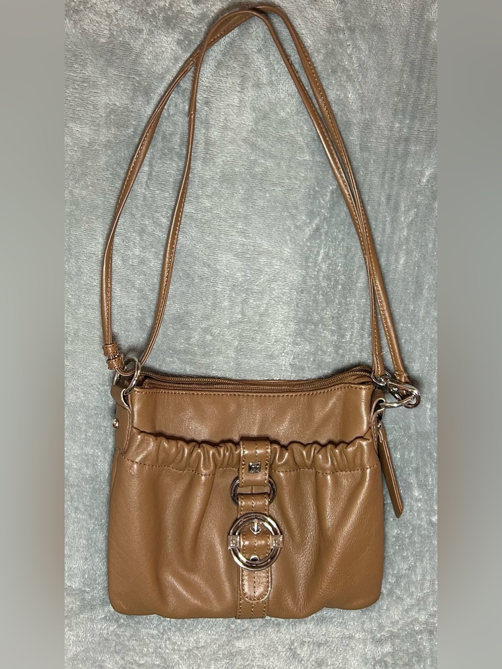 Stone Mountain Brown Leather Shoulder Bag Silver Hardware w/ Pink Interior